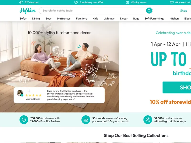 Screenshot of the HipVan website